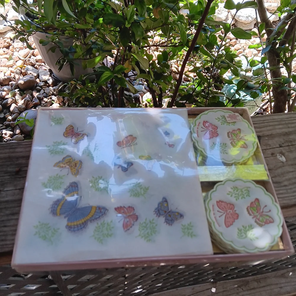 Vintage Napkins Coasters Freund Mayer Boxed Set 36 Butterflies Motif England